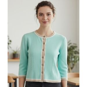 St. John Sport Santana Knit Cardigan sweater Mint Green Size XS/S *measurements